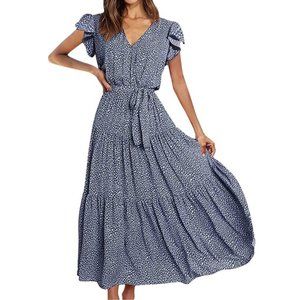 NWT Pretty Garden Women's Summer Casual Ruffle Sleeveless Floral Print V Neck Em